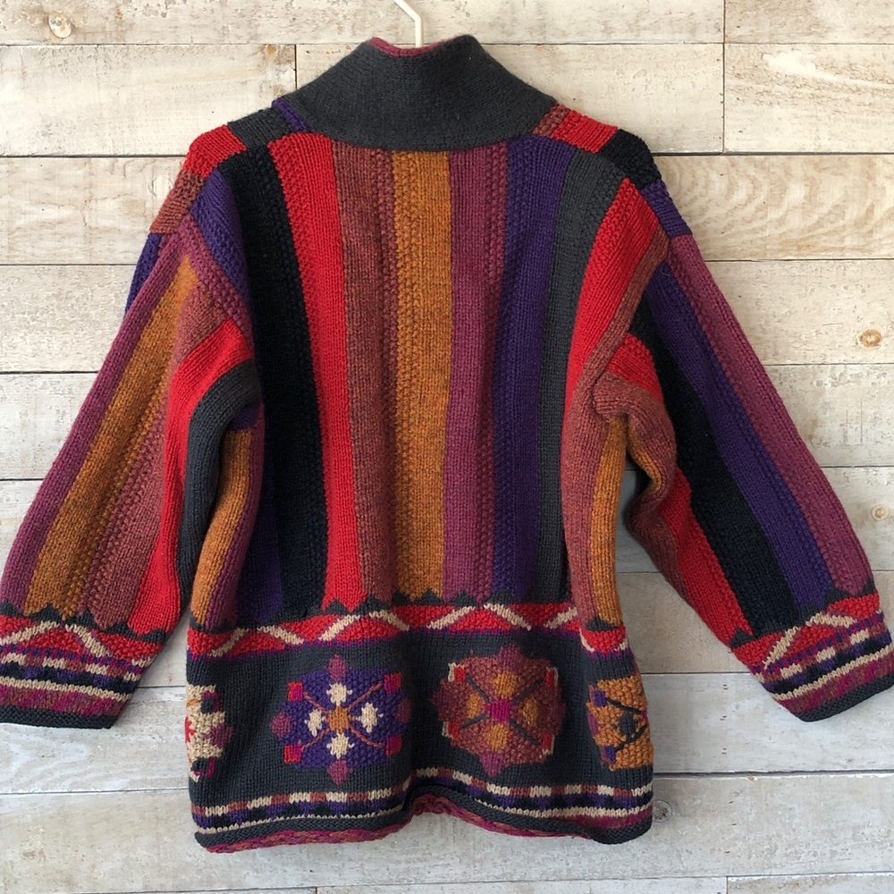 Segrets Sun Prints Colourful Shetland Wool Hand Knit Cardigan - Picture 2 of 12